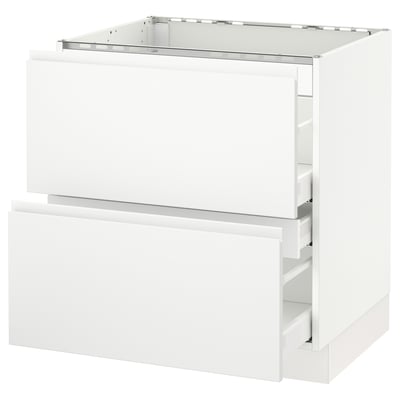 White kitchen cabinet with two drawers, glossy finish, rectangular shape, modern design.