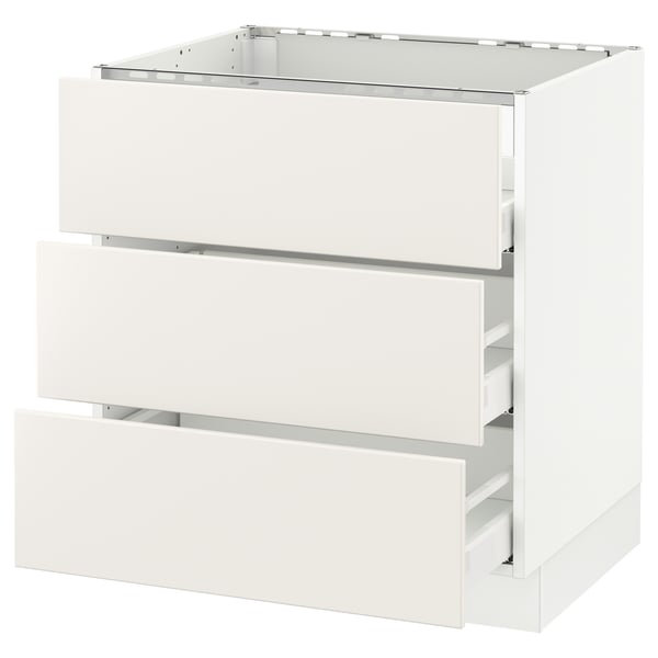 SEKTION white kitchen unit with 3 smooth drawers, modern minimalist design, high-quality materials.