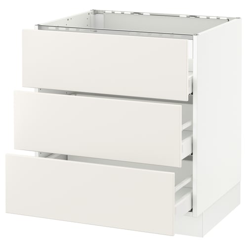 SEKTION white kitchen unit with 3 smooth drawers, modern minimalist design, high-quality materials.
