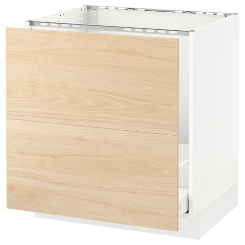 White ikea SEKTION kitchen cabinet with light ash fronts, sturdy & rectangular.