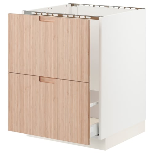 SEKTION kitchen cabinet in white and bamboo with two drawers, minimalist design.