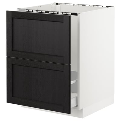 Black ikea SEKTION kitchen cabinet with white frame, two drawers.