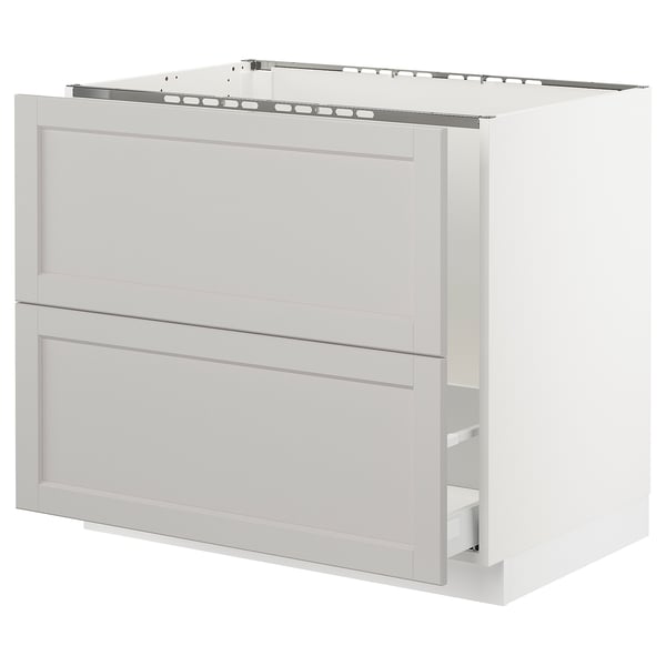 SEKTION kitchen cabinet in light grey with two drawers. Modern traditional design, rectangular shape.