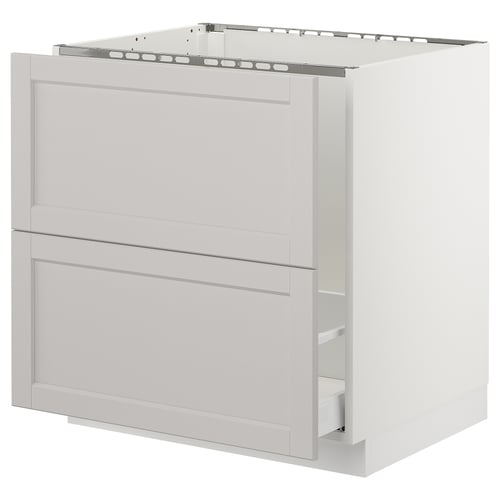 White SEKTION kitchen cabinet with bevelled edges, 2 drawers, and metal rail top.