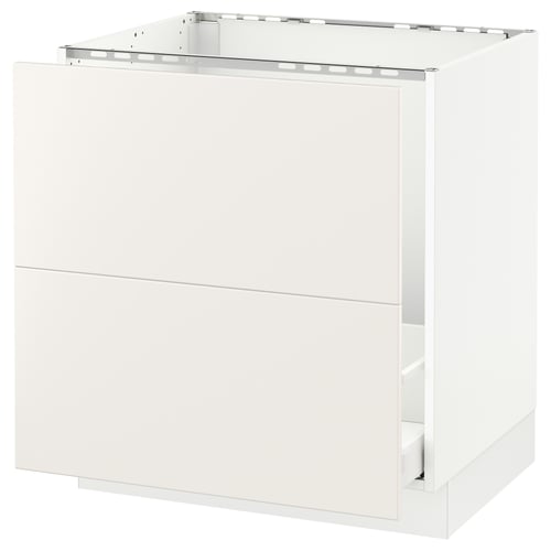 A white SEKTION kitchen base cabinet with a smooth, modern design. It two drawers and a sturdy frame.