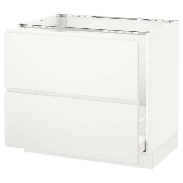 SEKTION white kitchen cabinet with smooth slide-out drawer, modern minimalist design.