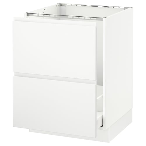 An ikea SEKTION white kitchen cabinet with a drawer and a top rail.
