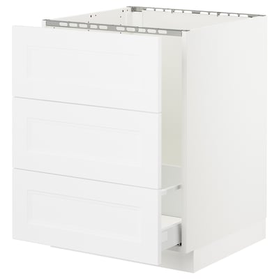This image displays a white SEKTION kitchen cabinet from IKEA, featuring multiple drawers.