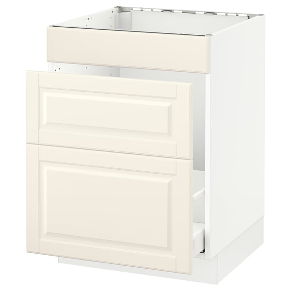 SEKTION kitchen cabinet in off-white with bevelled drawers.