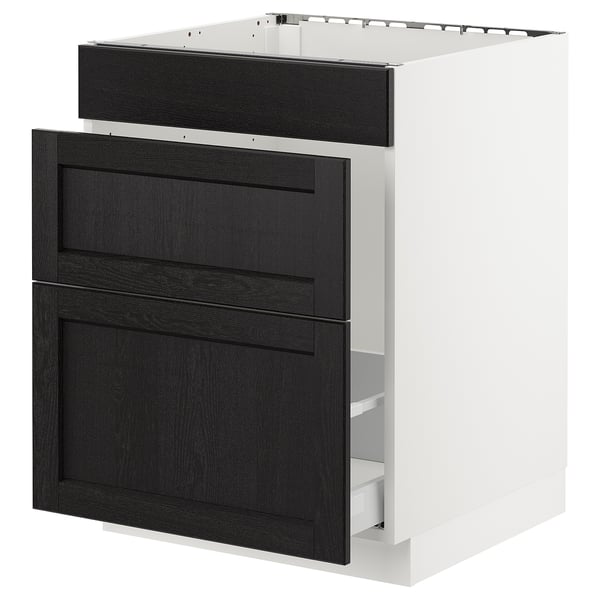 SEKTION kitchen unit with black lerhyttan fronts, white frame, two drawers.
