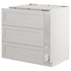 SEKTION kitchen cabinet, light grey, wooden drawers, boxy design, three drawers, white background.