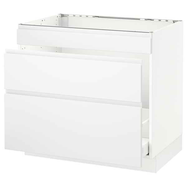 SEKTION white kitchen cabinet, sleek modern design with 2 drawers and 1 door, high gloss finish.
