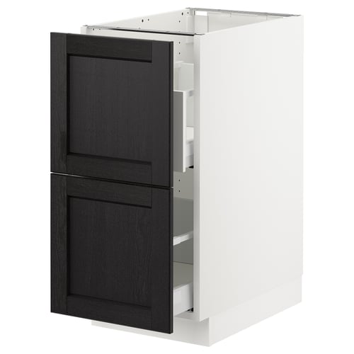 SEKTION kitchen cabinet, black wooden doors, white frame, rectangular shape, traditional design.