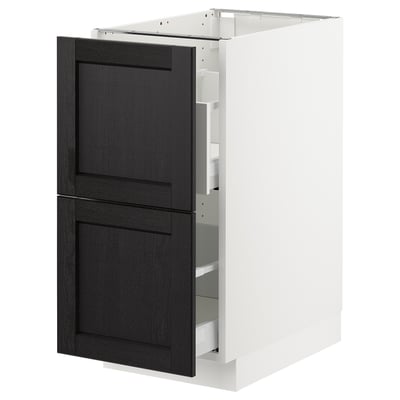 SEKTION kitchen cabinet, black wooden doors, white frame, rectangular shape, traditional design.