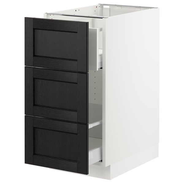 White & grey IKEA SEKTION kitchen cabinet with 3 smooth drawers, sturdy frame.