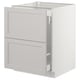 IKEA SEKTION white kitchen cabinet with two drawers and one door, featuring bevelled edges and a smooth finish.