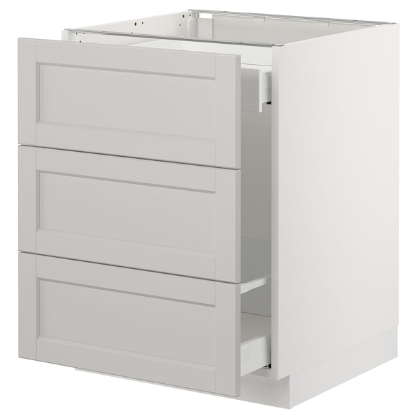 White SEKTION kitchen unit with three drawers and bevelled edges.