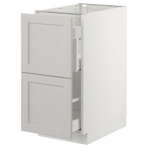Ikea SEKTION kitchen unit in light grey with two drawers and cabinet.