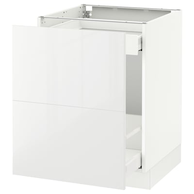 White modern kitchen cabinet with smooth drawer, high gloss finish.