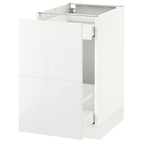 A white SEKTION kitchen cabinet with a glossy finish and a maximum drawer.