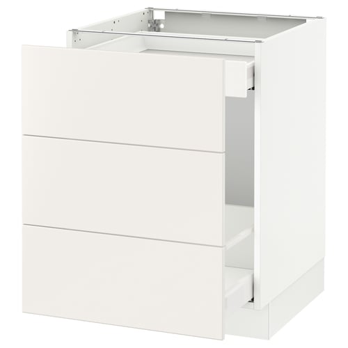 SEKTION kitchen cabinet in white, sleek modern design with three drawers, high gloss finish, full extension.