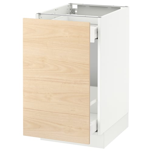 A SEKTION kitchen cabinet with a white base and light ash wooden door, featuring a modern design and sturdy construction.