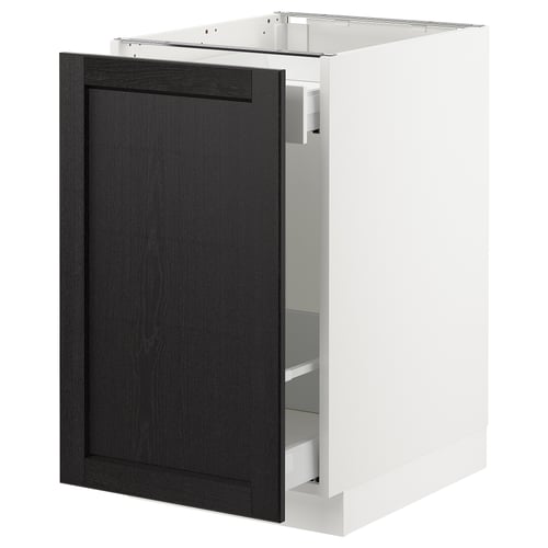 An IKEA SEKTION kitchen cabinet with a black-stained lerhyttan door, white frame, and bevelled edges.