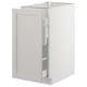 White kitchen cabinet, modern design, grey front, rectangular shape, sturdy frame, full-extension drawer, traditional style.