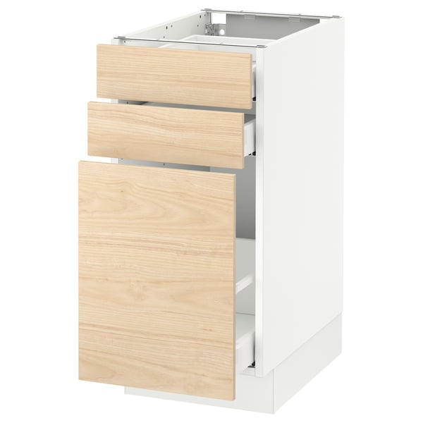 White SEKTION kitchen cabinet with light ash drawers.