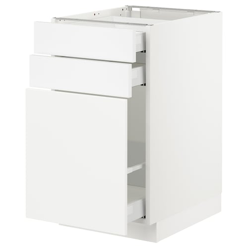 SEKTION white kitchen cabinet with drawers and shelves, modern design.