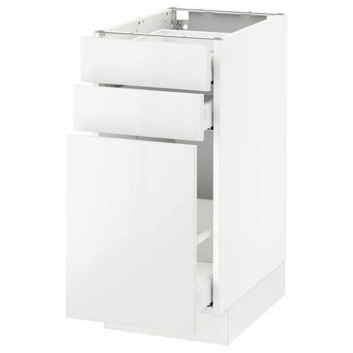 SEKTION kitchen base - white, glossy, 2 drawers, modern design.