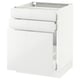 White high-gloss kitchen cabinet with two drawers and one door, modern design.