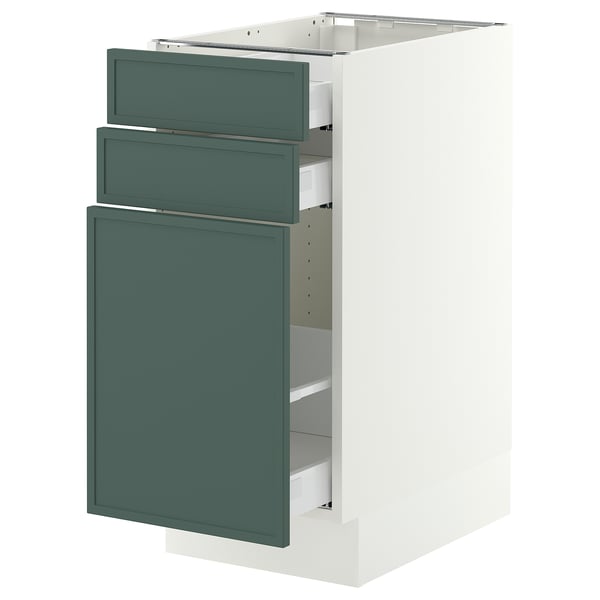 SEKTION / MAXIMERA Base cabinet/p-out storage/2 drwrs, white/Aspudden dark gray-green, 15x24x30 "
