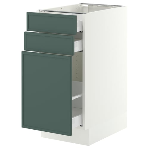 SEKTION / MAXIMERA Base cabinet/p-out storage/2 drwrs, white/Aspudden dark gray-green, 15x24x30 "