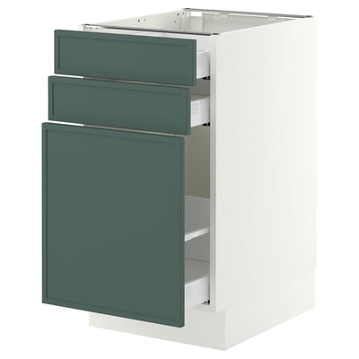 SEKTION / MAXIMERA Base cabinet/p-out storage/2 drwrs, white/Aspudden dark gray-green, 18x24x30 "