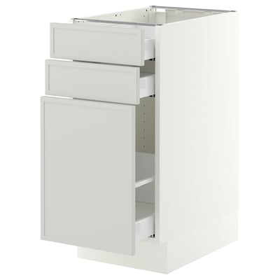 SEKTION / MAXIMERA Base cabinet/p-out storage/2 drwrs, white/Aspudden light gray, 15x24x30 "