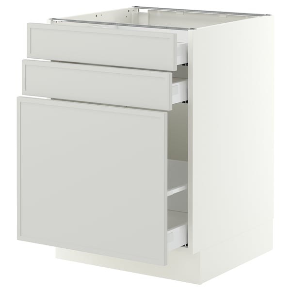 SEKTION / MAXIMERA Base cabinet/p-out storage/2 drwrs, white/Aspudden light gray, 24x24x30 "