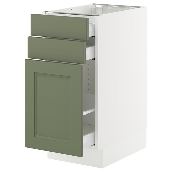 SEKTION / MAXIMERA Base cabinet/p-out storage/2 drwrs, white/Axstad gray-green, 15x24x30 "