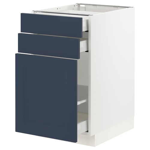 A SEKTION kitchen cabinet in blue with drawers and shelves, made of fiberboard and melamine.