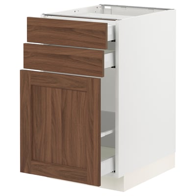SEKTION / MAXIMERA Base cabinet/p-out storage/2 drwrs, white Enköping/brown walnut effect, 18x24x30 "