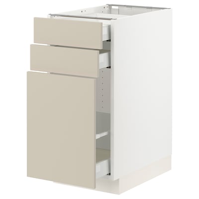 SEKTION / MAXIMERA Base cabinet/p-out storage/2 drwrs, white/Havstorp beige, 15x24x30 "