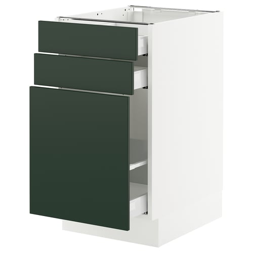 SEKTION kitchen cabinet in green with three drawers and one door.