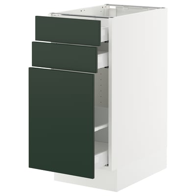 SEKTION / MAXIMERA Base cabinet/p-out storage/2 drwrs, white/Havstorp deep green, 15x24x30 "