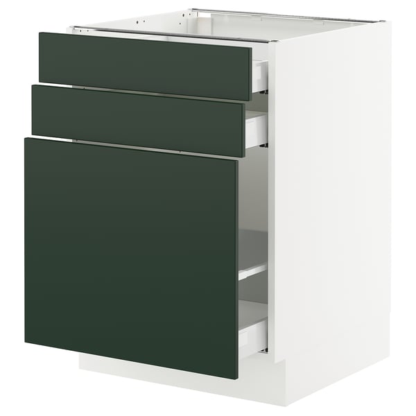 SEKTION / MAXIMERA Base cabinet/p-out storage/2 drwrs, white/Havstorp deep green, 24x24x30 "