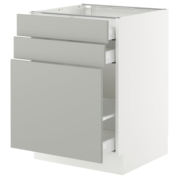 SEKTION / MAXIMERA Base cabinet/p-out storage/2 drwrs, white/Havstorp light gray, 24x24x30 "