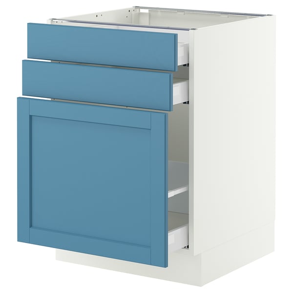 SEKTION / MAXIMERA Base cabinet/p-out storage/2 drwrs, white/Lerhyttan blue, 24x24x30 "