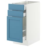 SEKTION / MAXIMERA Base cabinet/p-out storage/2 drwrs, white/Lerhyttan blue, 15x24x30 "