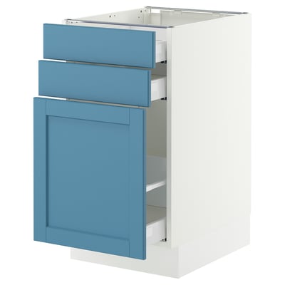 SEKTION / MAXIMERA Base cabinet/p-out storage/2 drwrs, white/Lerhyttan blue, 18x24x30 "