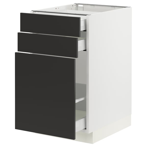 SEKTION / MAXIMERA Base cabinet/p-out storage/2 drwrs, white/Nickebo matte anthracite, 18x24x30 "