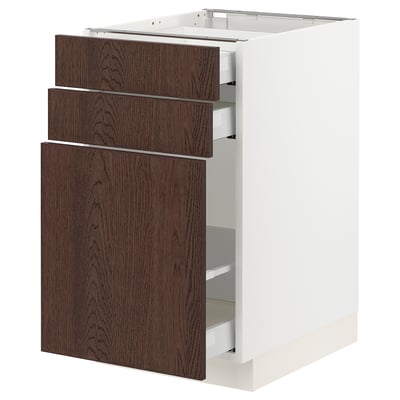 SEKTION / MAXIMERA Base cabinet/p-out storage/2 drwrs, white/Sinarp brown, 18x24x30 "